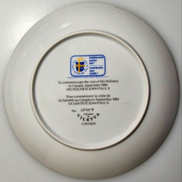 Pope John Paul II Papal Visit to Canada 1984 Commemorative Plate - Picture 3 of 7